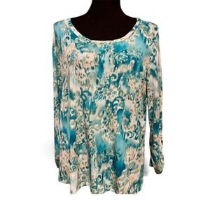 Chico's Blue and Cream Patterned Cotton Blouse